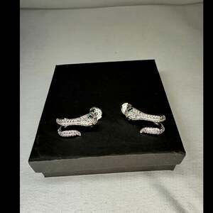 Luxx Urban Silver Pave Cubic Zirconia Snake Earrings with Green Eyes